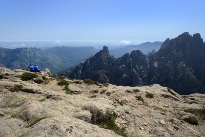 France, Corse du Sud, Alta Rocca, massif of Bavella, headland of Punta Velacu overlooking the steep Aragale ravine
