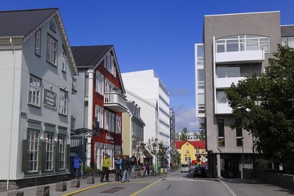 Iceland, Reykjavik, Adalstraeti street in the city center