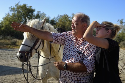 France, Bouches du Rhone, Parc naturel regional de Camargue (Regional Natural Park of Camargue), around Malagroy pond, manadier Jacques Mailhan, Jacques Mailhan, breeder of Camargue horses and bulls