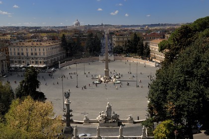 Italy, Lazio, Rome, historical center listed as World Heritage by UNESCO, piazza del Popolo and St. Peter's Basilica in the background