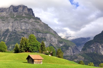 Switzerland, Canton of Bern, Bernese Oberland, Grindelwald, Wetterhorn mountain (3701 m)