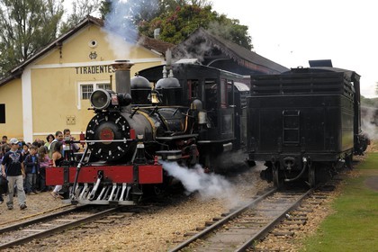 Brazil, Minas Gerais state, Tirandentes train station, Maria Fumaça steam train going to Sao Joao del Rei