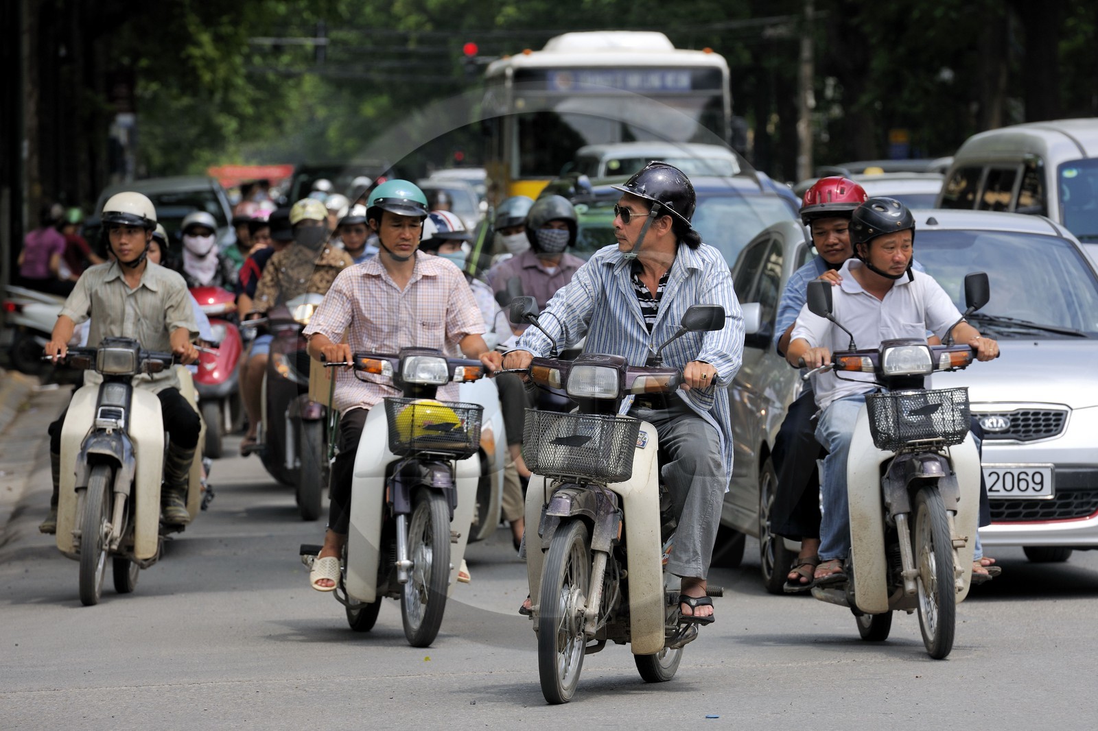 Vietnam, Hanoi, motorcycle traffic in the old city