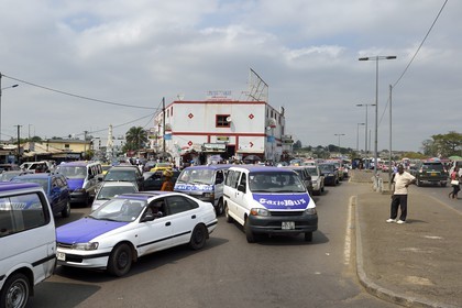 Gabon, Libreville, traffic jam near the market on the Route National 1 (state highway)