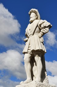 France, Seine Maritime, Le Havre, statue of Francois Ist founder of the city next to the gate of the King basin
