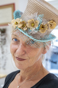 France, Cote d'Or, Dijon, milliner Sara Tintinger, Meilleur Ouvrier de France, in her workshop-boutique on rue d'Assas Bibi & Bob