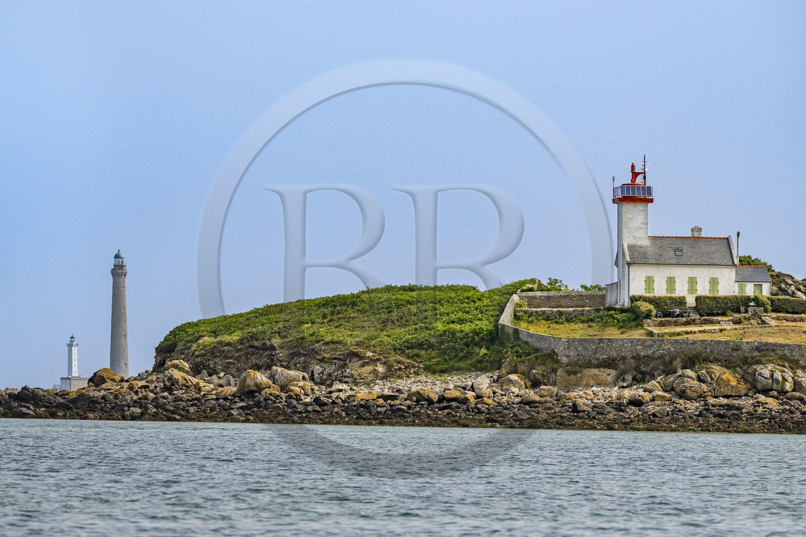 France, Finistère (29), Pays des Abers, estuaire de l'Aber Wrac'h, phare de l'Ile Wrac'h et le phare de l'Ile Vierge en arrière plan
