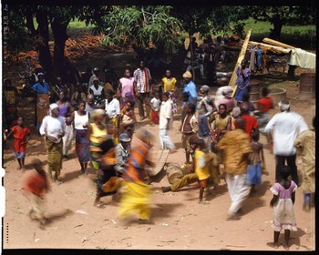 Burkina Faso, Poni province, Lobi land, Loropéni region, dances around the balafon during second funerals in the village of Tonmpéna, several months after the first, they consecrate the arrival of the deceased among the ancestors