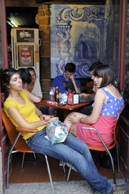 Portugal, Minho region, Guimaraes, town listed as World Heritage by UNESCO, cafe Coconuts on Largo da Oliveira square