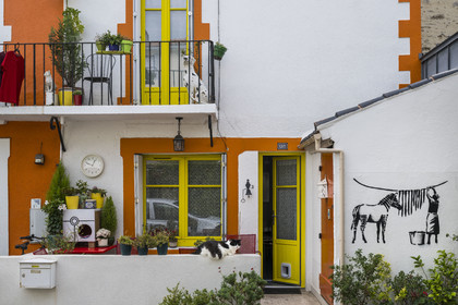 France, Loire-Atlantique (44), banlieue de Nantes, Rezé, quartier Trentemoult, maisons aux facades colorées dans les ruelles du village