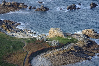 France, Cotes-d'Armor, Plougrescant, the GR34 at Porz Bugale (aerial view)