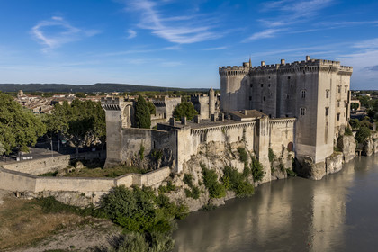 France, Bouches du Rhone, Tarascon, the 15th century castle of King René on the banks of the Rhone river (aerial view)