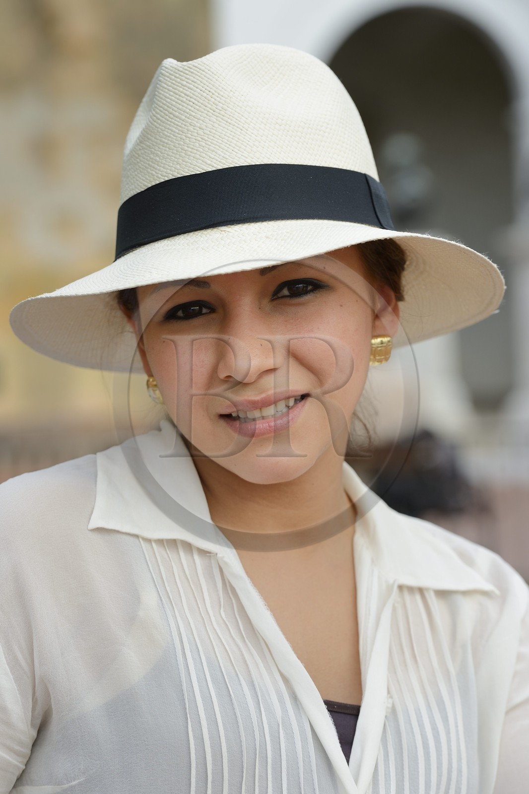 Panama, Panama City, historic town listed as World Heritage by UNESCO, Casco Antiguo (Viejo), woman wearing a Panama hat Panama, Panama City, historic town listed as World Heritage by UNESCO, Casco Antiguo (Viejo), woman wearing a Panama hat