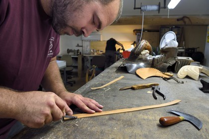 France, Gard, Fourques, Victor Mailhan saddlery and harness manufacturing in his workshop