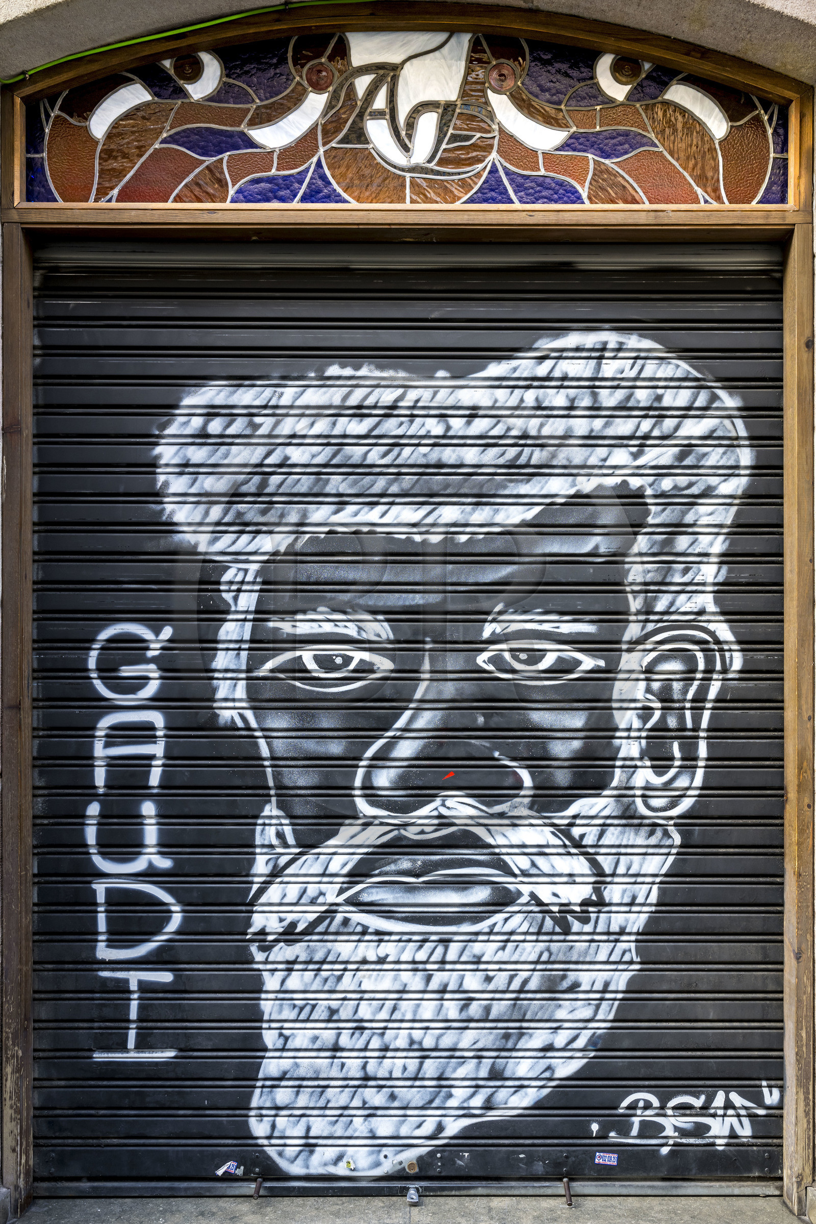 Espagne, Catalogne, Barcelone, peinture murale représentant l'architecte du modernisme catalan Antoni Gaudi