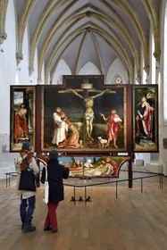 France, Haut Rhin, Colmar, Unterlinden Museum, Issenheim altarpiece credited to Grünewald, scene of the Crucifixion and Entombment of Christ