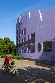 France, Herault, La Grande-Motte, labeled 20th century heritage, Couchant (setting sun) district west of the port, the Paradis du Soleil building by architects Jean Balladur and Jean-Bernard Tostivint