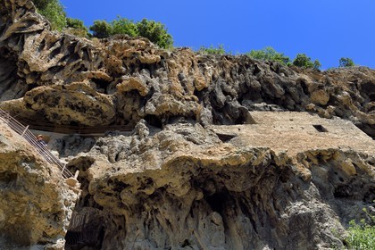 France, Var, Provence Verte, Cotignac, troglodyte habitat in the tufa cliff of 80 meters high and 400 meters wide