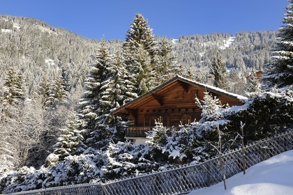 Switzerland, Canton of Vaud, Villars sur Ollon, chalet in the snow