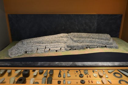 France, Ille-et-Vilaine, Rennes, building of Champs Libres from architect Christian de Portzamparc, the Brittany Museum (Musée de Bretagne), model of the Barnenez cairn, 6000 years old made of two cairns