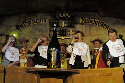 France, Indre et Loire, Chinon, Caves Painctes, wine growers brotherhood during the Flower Chapter