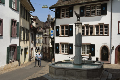 Switzerland, Basel, Old Basel, little fountain at the angle of the Gemsberg street and Unterer Heuberg