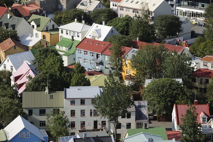 Iceland, Reykjavik, colorful roofs of the old town