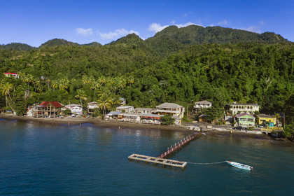 Caribbean, Dominica Island, Toucari Bay north of Portsmouth (aerial view)