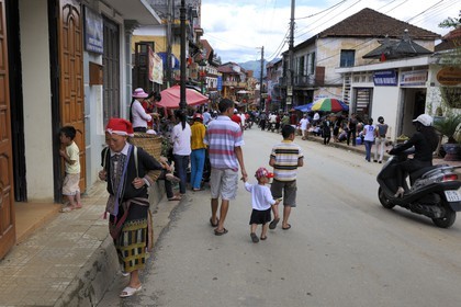 Vietnam, Lao Cai province, city of Sapa, Red Dzao ethnic minority woman in the main street