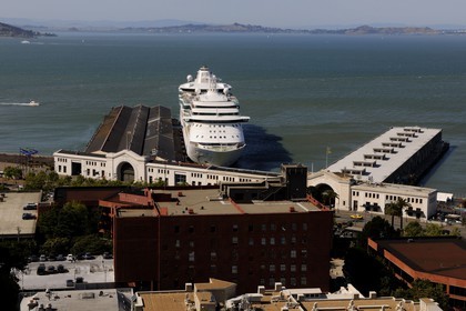 United States, California, port of San Francisco, cruise boat at Pier 35 on Embarcadero and San Francisco Bay