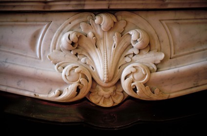 France, Saone et Loire, Le Creusot, La petite Verrerie in the castle of La Verrerie, marble cheminey detail