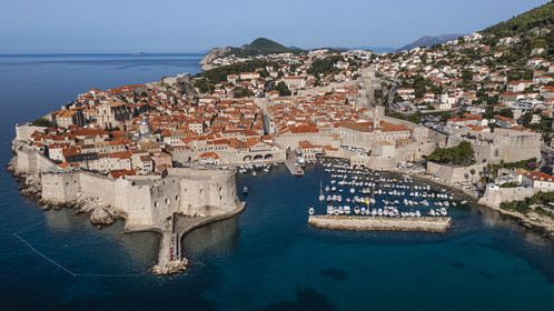 Croatia, Dalmatia, Dalmatian coast, Dubrovnik, Historic Centre listed as World Heritage by UNESCO, the old town surrounded by ramparts (aerial view)