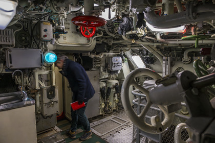 France, Loire Atlantique, Saint Nazaire, the Espadon submarine (S637), the first submarine of the French Navy to dive under the ice floe in 1964, sheltered in the bunker of the Fortified Lock of the former German submarine base built during the last world war