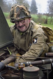 France, Eure, Sainte Colombe prés Vernon, Allied Reconstitution Group (US World War 2 and french Maquis historical reconstruction Association), reenactor Philippe Coudriere called Carbu in uniform of the 101st US Airborne Division