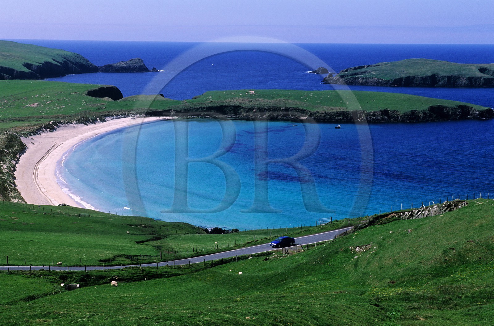 Royaume-Uni, Ecosse, les Shetland, Sud du Mainland, côte ouest, plage de sable blanc