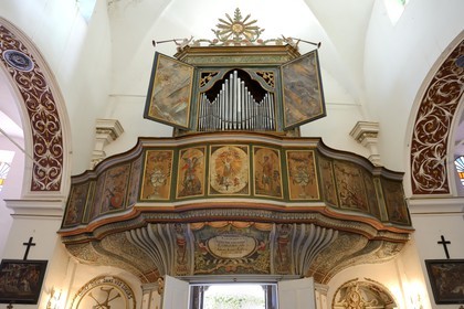 France, Haute Corse, Balagne, perched village of Speloncato, the baroque organ of the Collegiate Church of Santa Maria Assunta