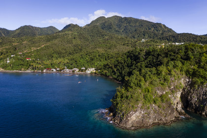 Caribbean, Dominica Island, Toucari Bay point north of Portsmouth (aerial view)