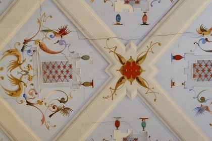 France, Haute Corse, Cap Corse, Sisco, the Gaspari-Ramelli palace (Palazzi or House of American), decorated ceiling of a room