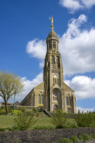 France, Vendee, Sèvremont, Saint Michel Mont Mercure, the church with its statue of the Archangel Saint-Michel