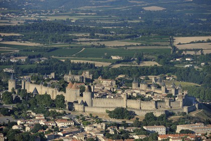 France, Aude, Carcassonne, medieval city (aerial view)