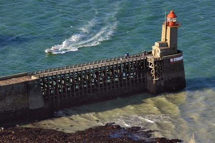 France, Seine Maritime, Pays de Caux, Cote d'Albatre, Fecamp, Pointe Fagnet lighthouse at the entrance of the harbor