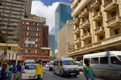 South Africa, Gauteng Province, Johannesburg, CBD (Central Business District), many taxi (minibus) go along Klein street