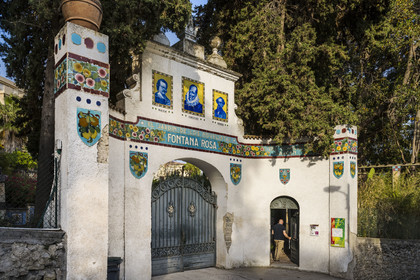 France, Alpes-Maritimes, Menton, Fontana Rosa Garden, property entrance created in 1922 by the writer and screenwriter of Spanish origin Vicente Blasco Ibáñez (1869-1928)