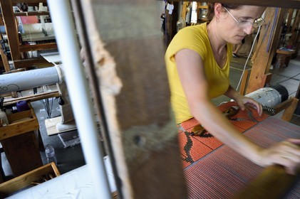 France, Var, Presqu'ile de Saint Tropez, Cogolin, the Manufacture Cogolin has been making rugs since 1924, most of them are woven by length on 19th century Jacquard hand looms