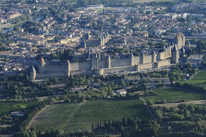 France, Aude, Carcassonne, medieval city (aerial view)