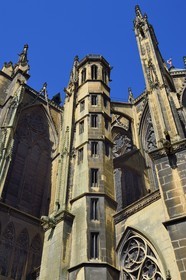 France, Moselle, Metz, Saint Etienne (Saint Stephen) cathedral in pierre de Jaumont (stone of Jaumont), the Charlemagne tower and the chevet