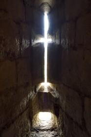 France, Dordogne, White Perigord, Perigueux, the Mataguerre tower on the Place Francheville, arrowslit