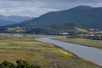 Spain, Basque Country, Biscay Province, Gernika-Lumo region, Urdaibai estuary Biosphere Reserve, estuary of the Oka River at low tide south of Mundaka