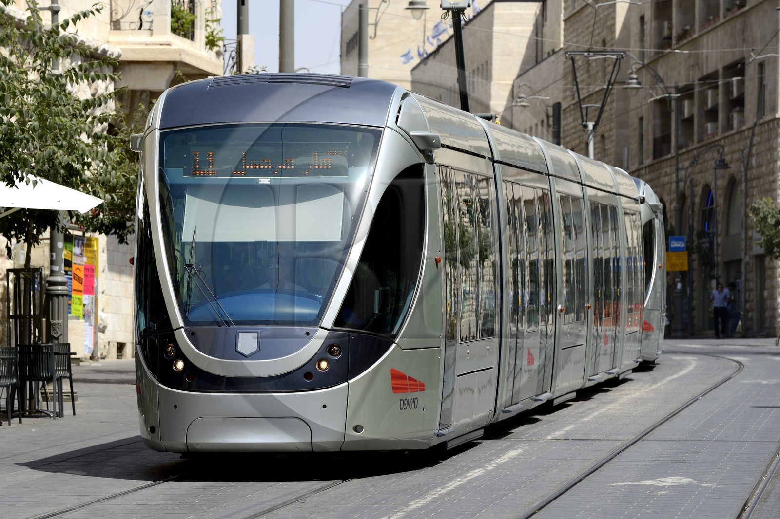 Israel, Jerusalem light rail on Jaffa Road, the line is 13.9 kilometers (8.6 mi) long with 23 stops and the train began to run on August 19, 2011