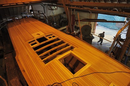 Norvège, Hordaland, Norheimsund, centre de préservation des bateaux Fartoyvernsenter, atelier de renovation, le M Y Tisso de 1917